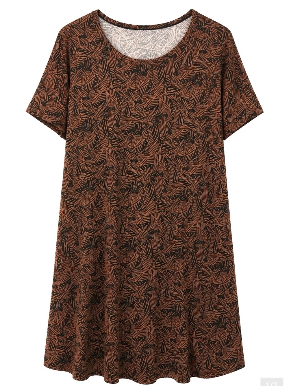 Women's Brown Leaf-Print Short Sleeve Nightdress